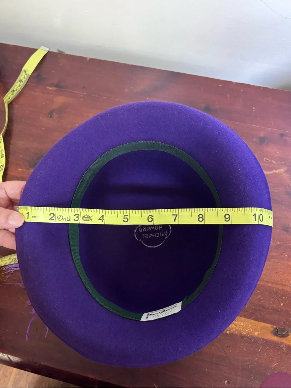 Vintage Purple Feather Trim Felt Cocktail Hat with Net Veil & Ostrich Feather